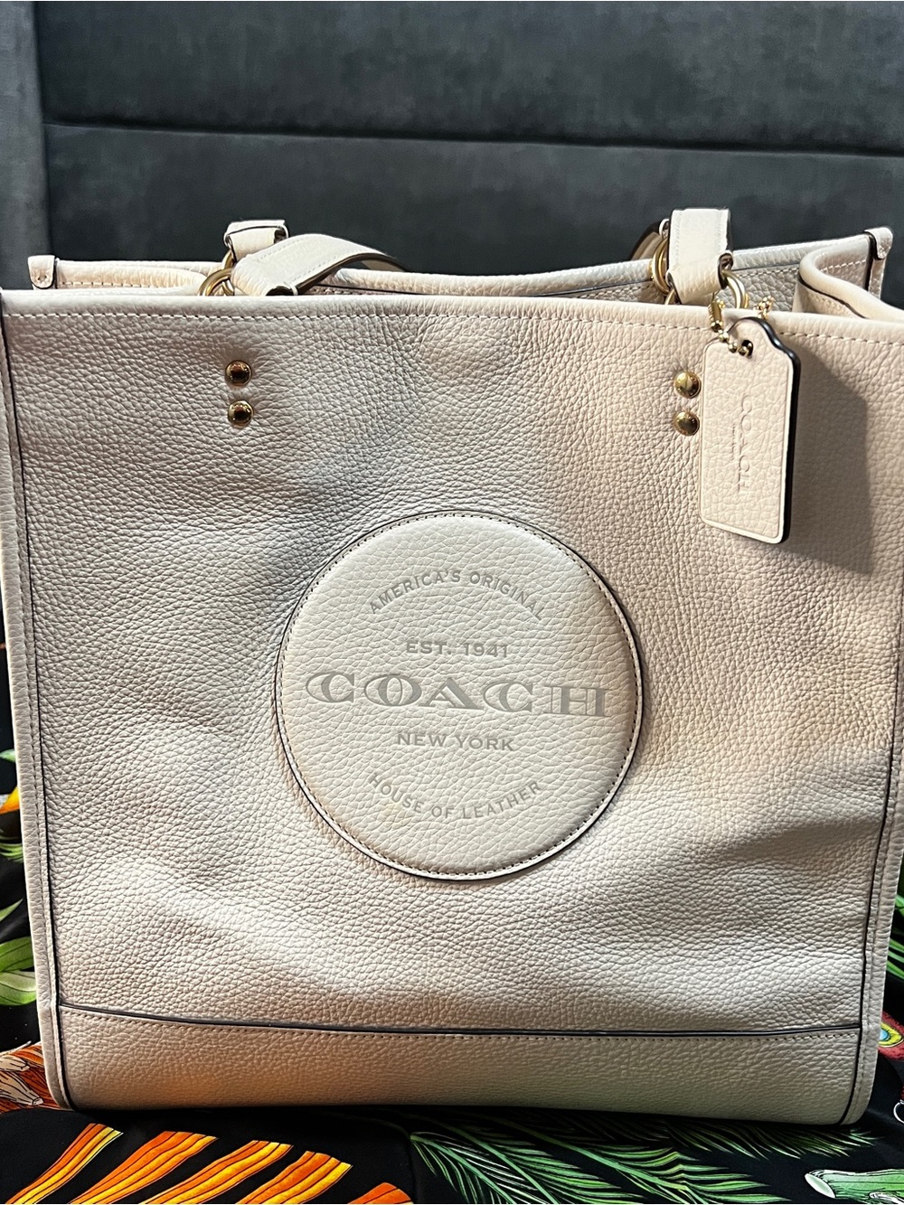 Coach Dempsey Chalk Carryall Tote Leather Shopper Work School Satchel Handbag